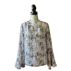 Waverly Grey Liberant artsy art to wear pullover keyhole bell sleeve Top s boho